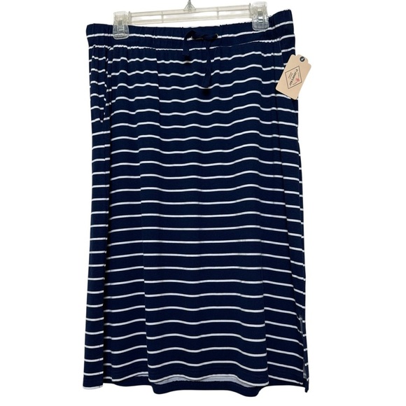 NWT St. John's Bay Blue White Stripe Knit Midi Skirt Drawstring Side Slits Sz L - Picture 1 of 11